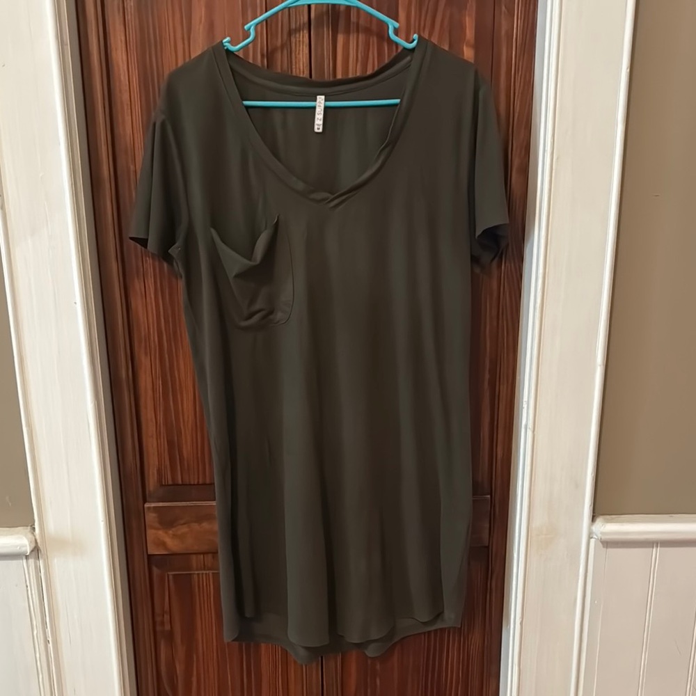 Olive Green V-Neck Women's t shirt dress